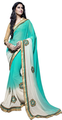 

Khushali Self Design, Embellished, Embroidered Fashion Georgette Saree(Light Blue, White), Off-white;sky blue