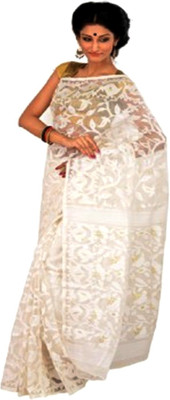 

Purabi Woven Jamdani Handloom Silk Saree(White)