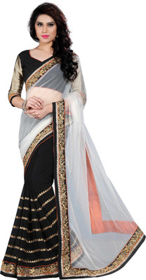 

Indian Wear Online Embroidered Fashion Georgette, Nylon, Net Saree(White, Black), Black;white