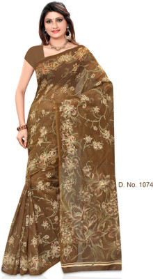 

Indianbeauty Striped, Printed Fashion Cotton Saree(Brown)