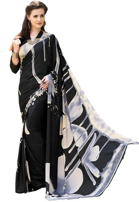 

Helixenterprise Printed Fashion Handloom Crepe Saree(Black)