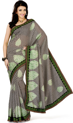 

Vivid India Geometric Print Fashion Art Silk Saree(Multicolor), Black & white
