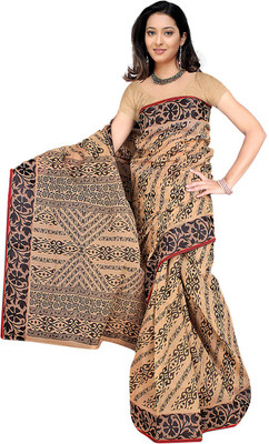 Desi Butik Embroidered Fashion Silk Saree(Beige)