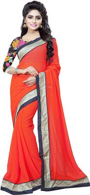 

Omkarcreation Solid Bollywood Georgette Saree(Orange)