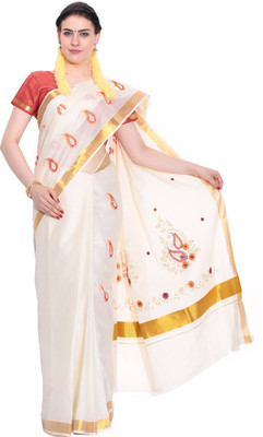 

Darps Self Design Balarampuram Cotton Saree(Multicolor), Cream