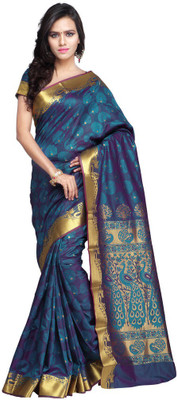 

Parisha Printed Daily Wear Art Silk Saree(Blue, Yellow), Navy blue & gold