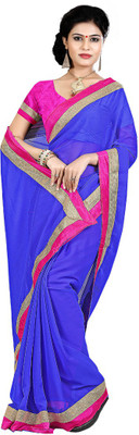 

Party Wear Dresses Plain Fashion Chiffon Saree(Blue)