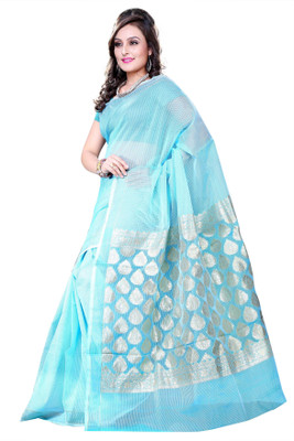 Asavari Embellished Banarasi Handloom Kota Cotton Saree(Light Blue), Maya blue
