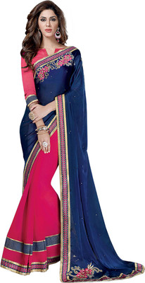 

Helixenterprise Embroidered Fashion Handloom Georgette Saree(Blue), Blue:pink