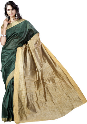 

Vastrakala Solid Banarasi Cotton, Silk Saree(Green), Bottle green