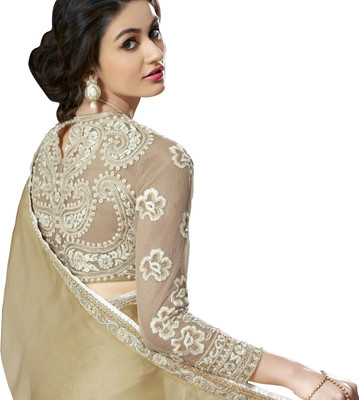 

Khoobee Self Design, Embellished Fashion Net, Georgette Saree(Beige, White, Beige)