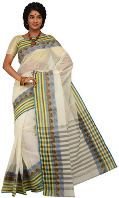 

Sangam Kolkata Embellished Fashion Handloom Cotton Saree(White)