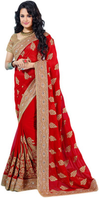 

M.S.Retail Embroidered Bollywood Chiffon Saree(Red), Gold;red