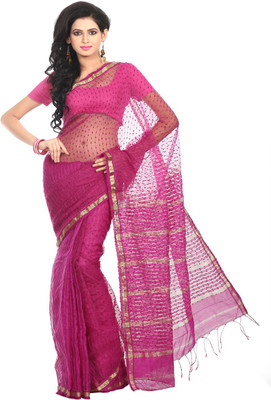 

Crochetin Self Design Fashion Handloom Art Silk Saree(Pink)
