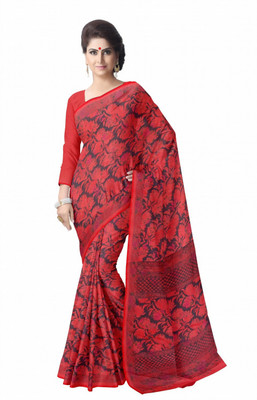 

Suvastram Floral Print Daily Wear Georgette Saree(Red, Black), Black;red