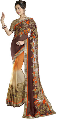 

Jiya Self Design, Embroidered Fashion Georgette Saree(Brown, Beige, Orange, Beige;brown;orange