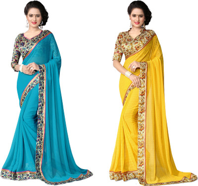 

Indianbeauty Self Design, Solid Fashion Chiffon Saree(Pack of 2, Yellow, Light Blue), Sky blue;yellow