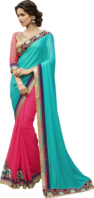 

Khushali Self Design, Embroidered, Embellished Fashion Georgette Saree(Light Blue, Pink, Beige), Beige;light blue;pink