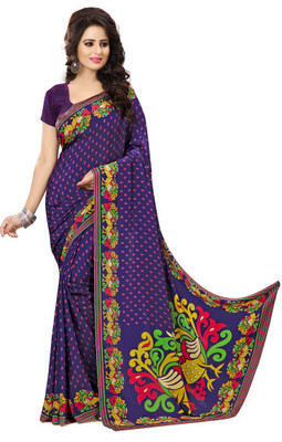 

Urban Vastra Animal Print Fashion Crepe Saree(Blue), Navy blue