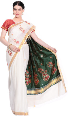 

Darps Self Design Balarampuram Cotton Saree(Multicolor), Cream