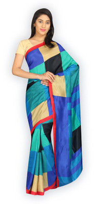 Right Shape Geometric Print Mysore Art Silk Saree(Blue), Royal blue