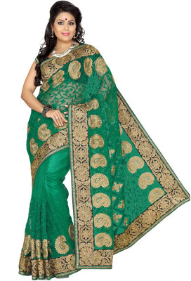 

Ishin Embroidered Fashion Net Saree(Green), Rama green