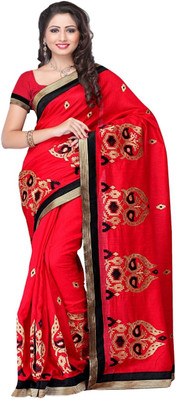 

Meghdoot Solid Fashion Silk Saree(Red)