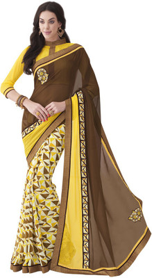 

Desi Butik Embroidered Fashion Georgette, Jacquard Saree(Brown, Yellow)
