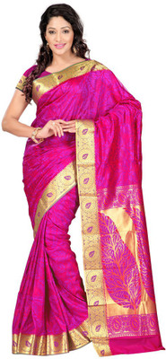

Parisha Printed Daily Wear Art Silk Saree(Pink, Yellow), Dark pink & gold