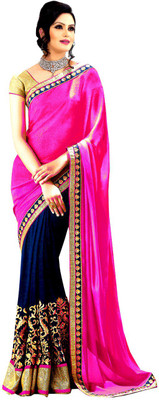 

Jhalak Embroidered Bollywood Georgette Saree(Pink, Dark Blue, Gold, Multicolor), Dark blue;gold;multicolor;pink
