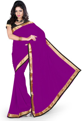 Indian Wear Online Solid Fashion Georgette Saree(Purple)