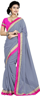 

Party Wear Dresses Plain Fashion Chiffon Saree(Grey)