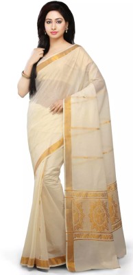 Selvamani Tex Solid/Plain Mundum Neriyathum Handloom Cotton Blend Saree(Gold)