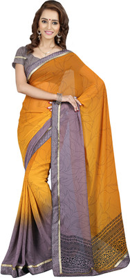 

Khushali Self Design, Printed Fashion Georgette Saree(Orange, Grey, Black), Black;grey;orange
