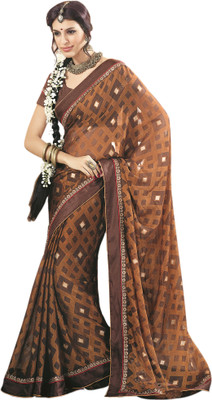 

Vishal Geometric Print Fashion Chiffon Saree(Brown, Orange)