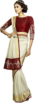

Mathura Embroidered Fashion Handloom Crepe Saree(Gold, Red)