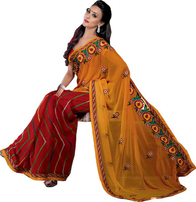 

Manthan Printed Daily Wear Georgette Saree(Yellow, Red)