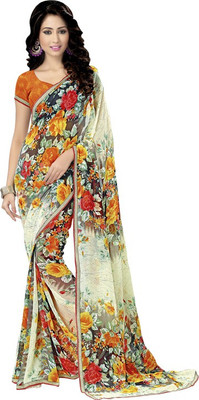 

Saara Printed Fashion Georgette Saree(White, Orange), Off-white;orange