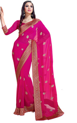 

Vishal Printed Bollywood Chiffon Saree(Gold, Pink)