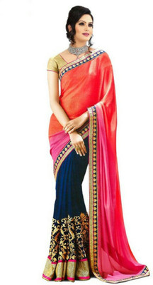 

Aksh Fashion Embroidered Bollywood Georgette Saree(Orange, Blue