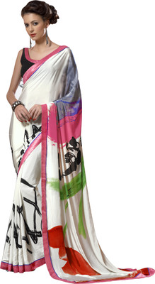

Khushali Self Design, Printed Fashion Art Silk Saree(White, Multicolor), Multicolor;white