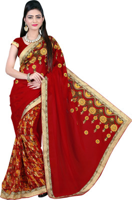 

Khoobee Self Design, Embroidered Fashion Georgette Saree(Red, Multicolor), Multicolor;red