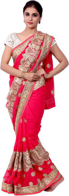 

Ellegent Embroidered Fashion Handloom Georgette Saree(Pink)