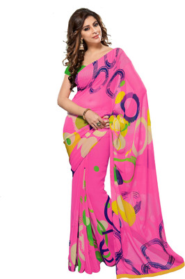 

K D Collection Printed Daily Wear Chiffon Saree(Pink)