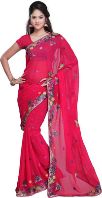 

Desi Butik Embroidered Fashion Art Silk Saree(Pink), Peach