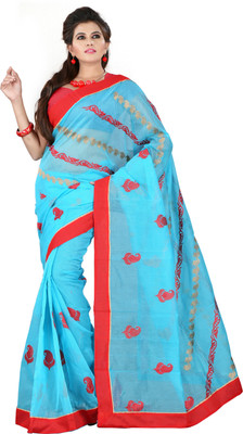 

Weavedeal Embellished, Embroidered Bollywood Cotton, Net Saree(Blue)