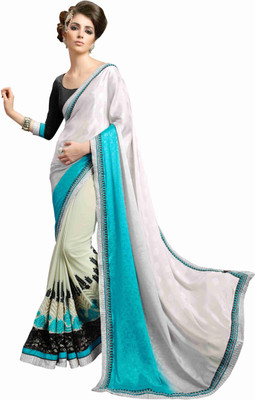 

Khoobee Self Design, Embroidered Fashion Jacquard, Georgette Saree(Light Blue, Beige, White, Black), Beige;black;light blue;white