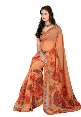 

Khoobee Self Design, Printed Fashion Chiffon Saree(Orange, Multicolor), Multicolor;orange