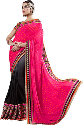 

Parisha Embroidered Fashion Georgette, Jacquard Saree(Pink, Black), Black;pink