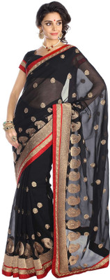 

Soch Self Design Fashion Chiffon Saree(Black, Gold)